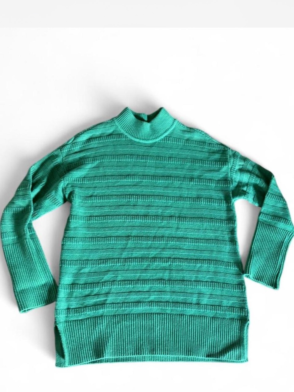 LOFT Green Mock Neck Ribbed Tunic Sweater